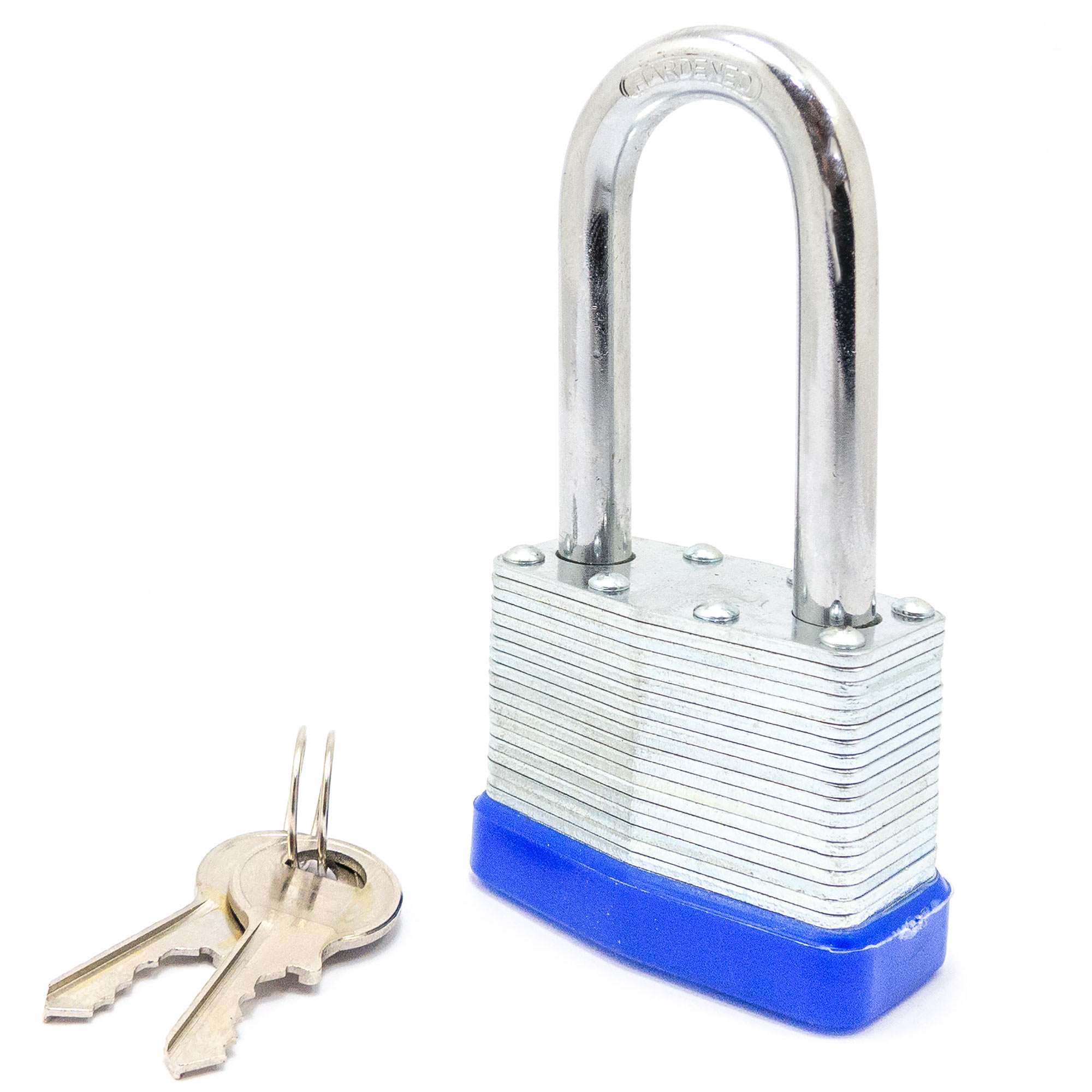 1-5/8" (40mm) Long Shackle Laminated Padlock, Brass Cylinder with 2 Keys - 2