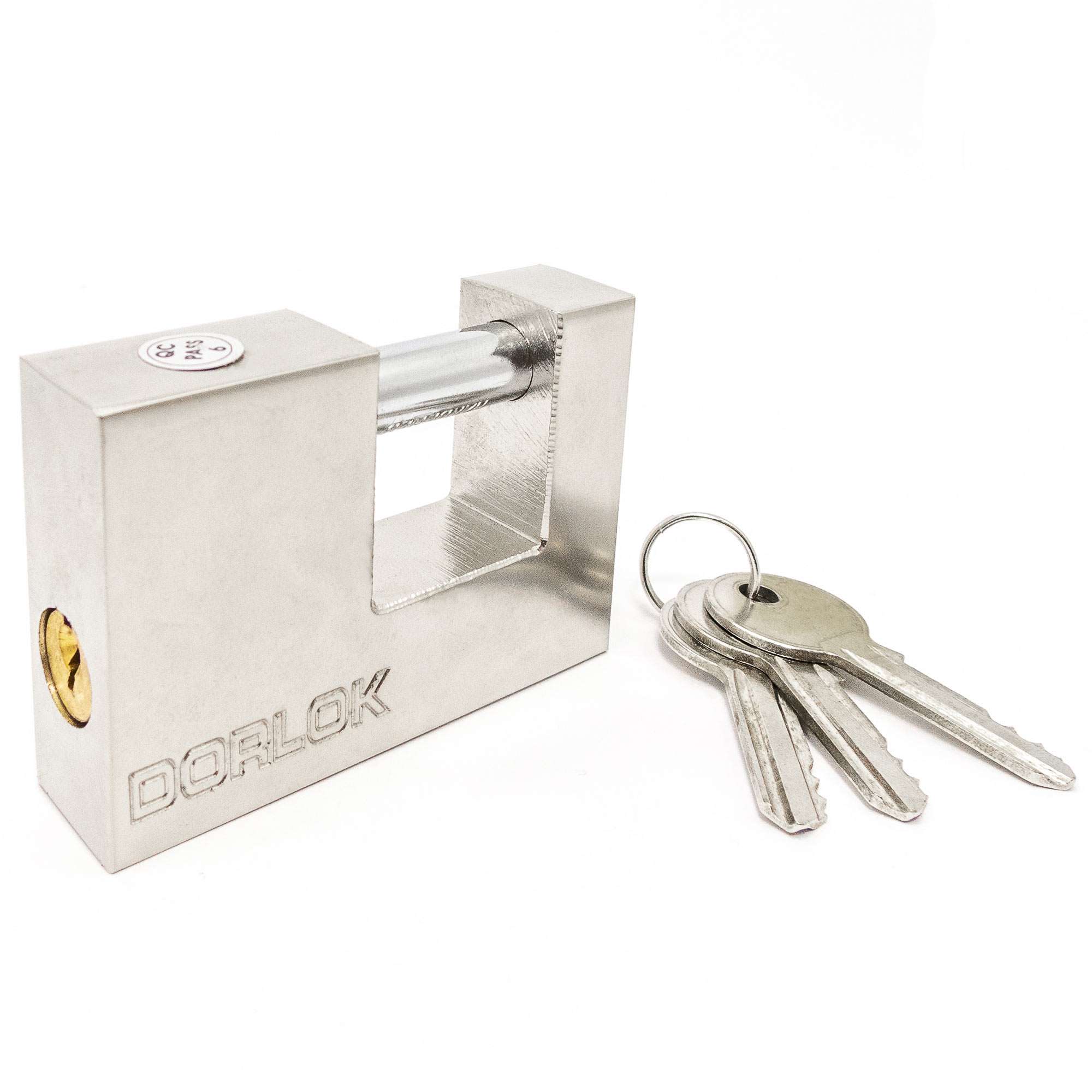 3-1/4" (80mm) Heavy Duty Iron Padlock, Nickel Plated with 3 Keys - 2