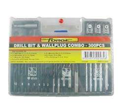 Combination Drill Bit Set with Plastic Wall Plugs, 300 Pieces - 1