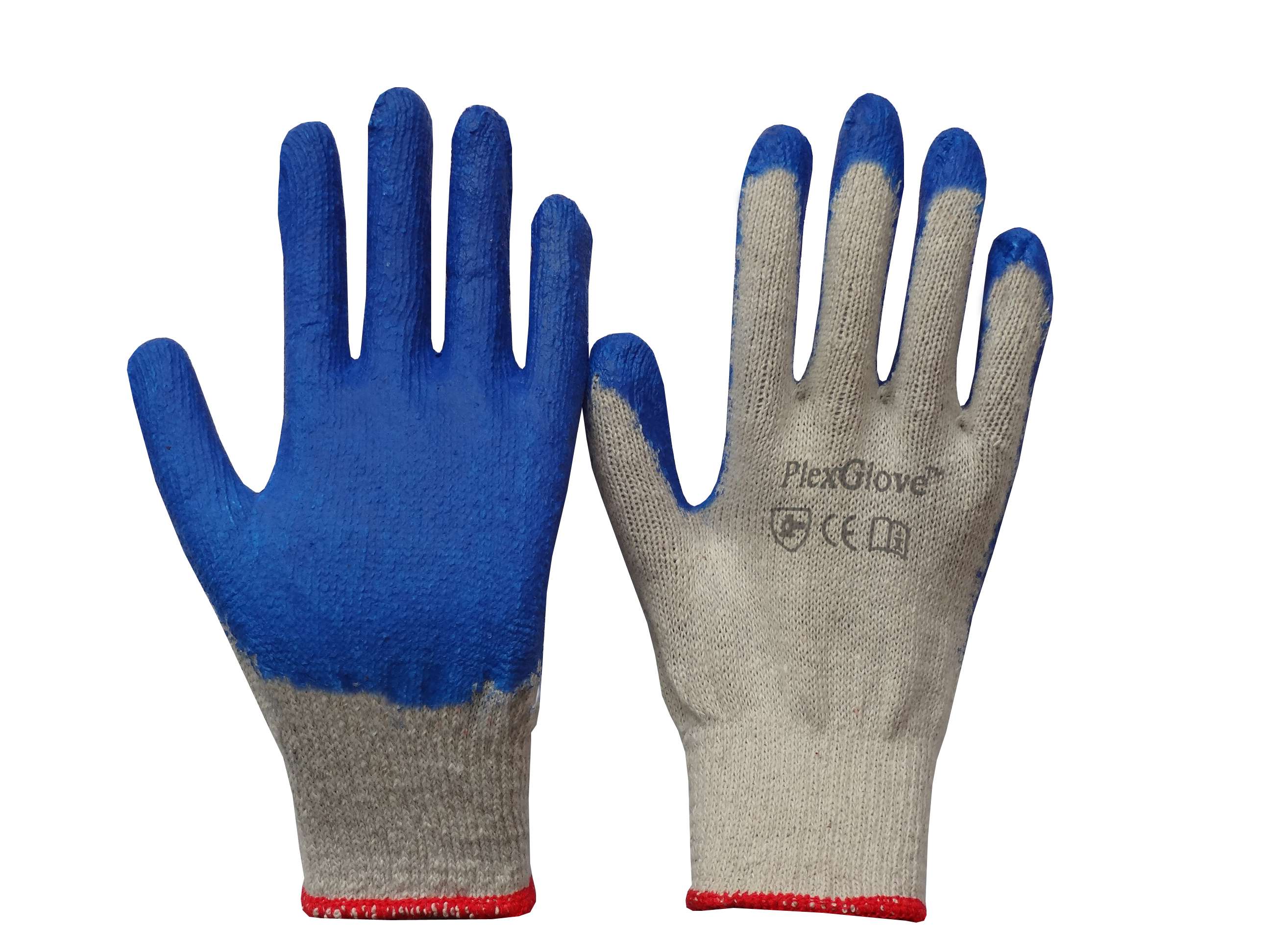 Large White Cotton String Knit Work Gloves with Blue Latex Dip Palm, 10 Pairs/Pack, 30 Pack/Box - 1