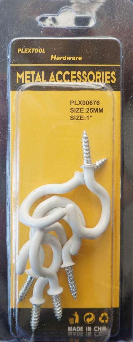 1"L Coated Swing/Clothline Screws Hook, 6/Pack - 1