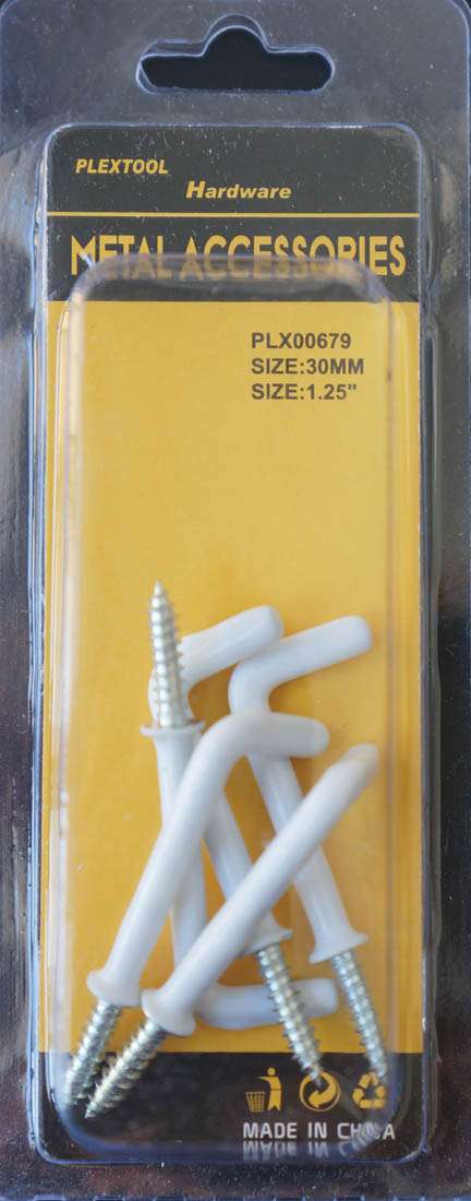 1-1/4"L Coated L-Shape Screws Hook, 6/Pack - 1
