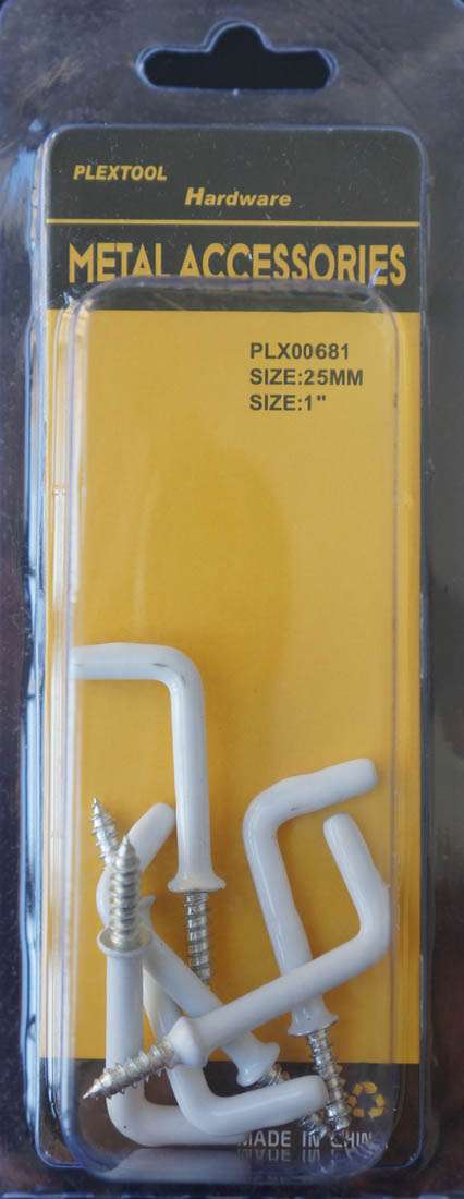 1"L Coated L-Shape Screws Hook, 4/Pack - 1
