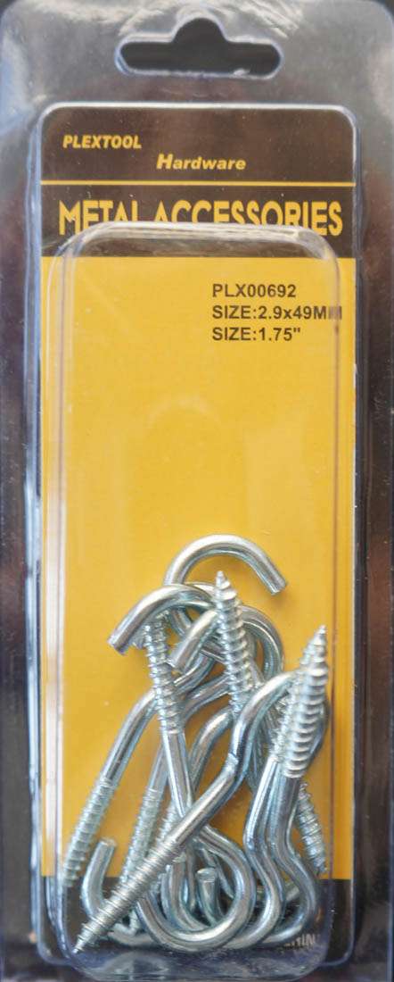 1-3/4"L Swing/Clothline Screws Hook, 10/Pack - 1