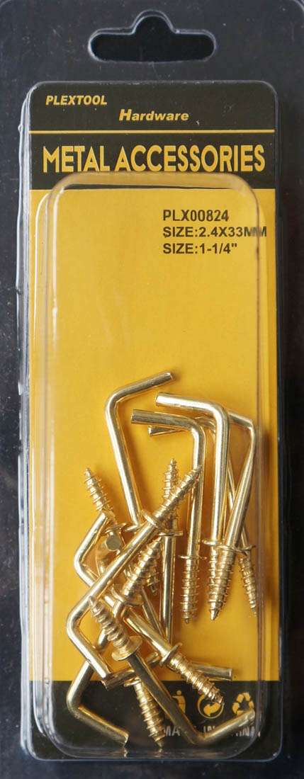 1-1/4"L L-Shape Screws Hook, 12/Pack - 1