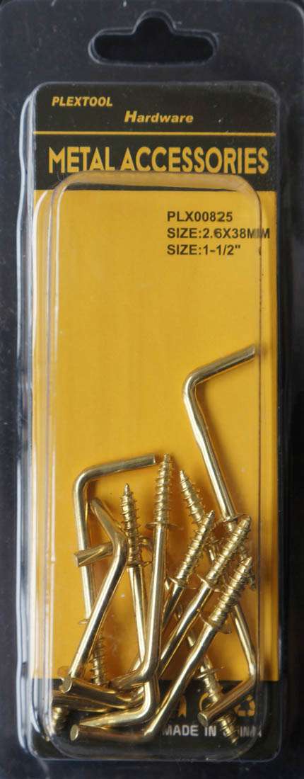 1-1/2"L L-Shape Screws Hook, 10/Pack - 1