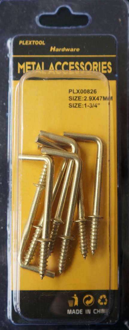 1-3/4"L L-Shape Screws Hook, 7/Pack - 1