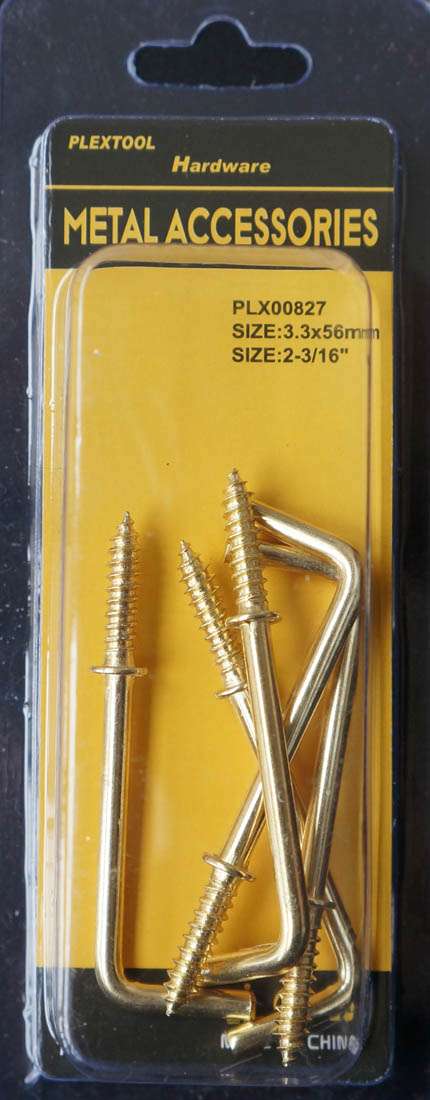 2- 3/16"L L-Shape Screws Hook, 5/Pack - 1