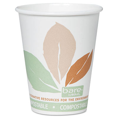 Bare PLA Hot Cups, White w/Leaf Design, 8oz, 500/Carton, Sold as 1 Carton, 500 Each per Carton 