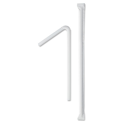 Wrapped Super-Jumbo Flexible Straws, 7 5/8", White, 10000/Carton, Sold as 1 Carton, 25 Package per Carton 