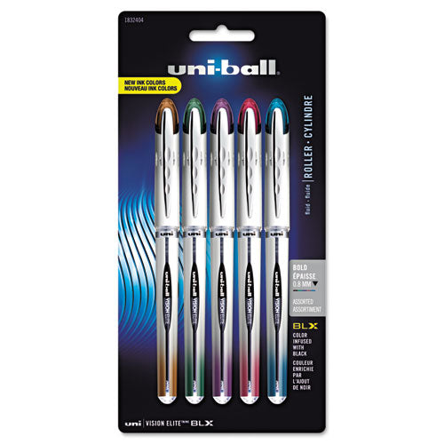 VISION ELITE BLX Series Rollerball Pen, .8 mm, Assorted, 5/ST, Sold as 1 Set