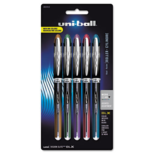 VISION ELITE BLX Series Rollerball Pen, .5 mm, Assorted, 5/ST, Sold as 1 Set