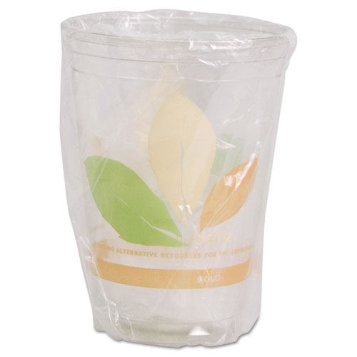 Bare Wrapped RPET Cold Cups, 9oz, Clear With Leaf Design, 500/Carton, Sold as 1 Carton, 500 Each per Carton 