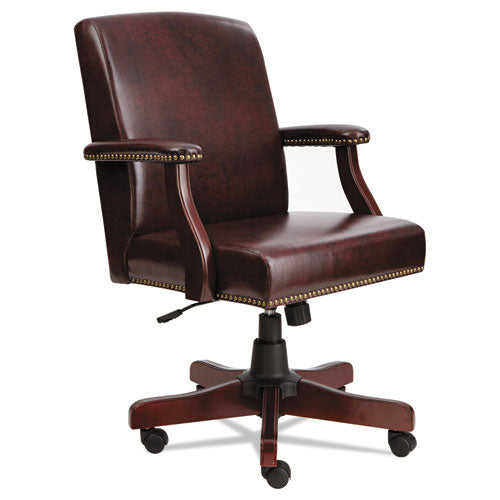 Traditional Series Mid-Back Chair, Mahogany Finish/Oxblood Vinyl, Sold as 1 Each