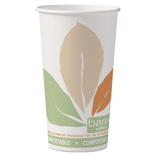 Bare SSPLA Paper Hot Cups, 20oz, White w/Leaf Design, 40/Bag, 15 Bags/Carton, Sold as 1 Carton, 15 Package per Carton 