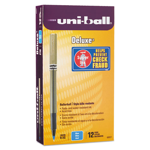 uni-ball - Deluxe Roller Ball Stick Water-Proof Pen, Blue Ink, Micro, Sold as 1 DZ