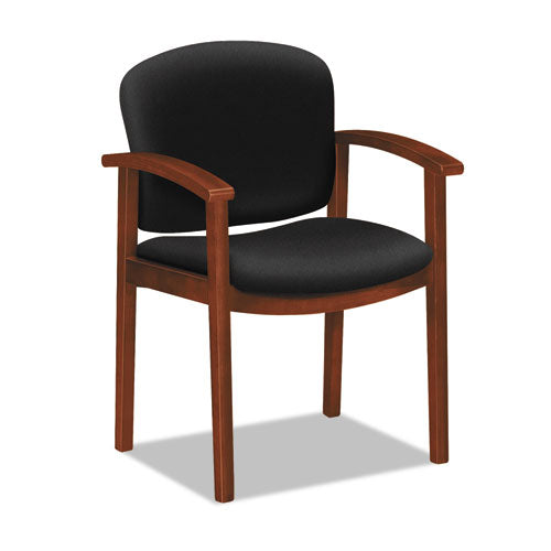 2111 Invitation Reception Series Wood Guest Chair, Cognac/Solid Black Fabric, Sold as 1 Each