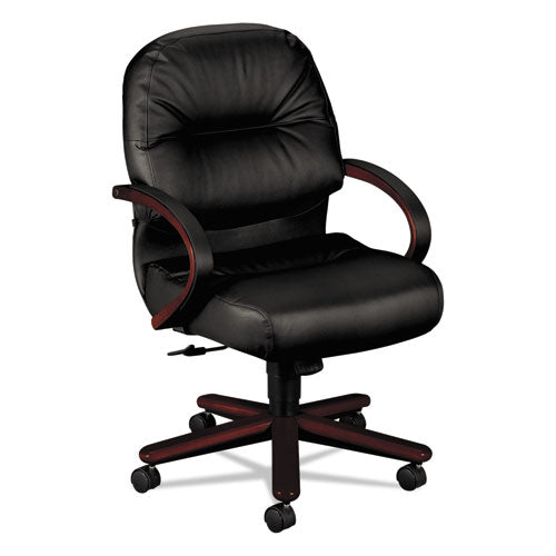 HON - 2190 Pillow-Soft Wood Series Mid-Back Chair, Mahogany/Black Leather, Sold as 1 EA