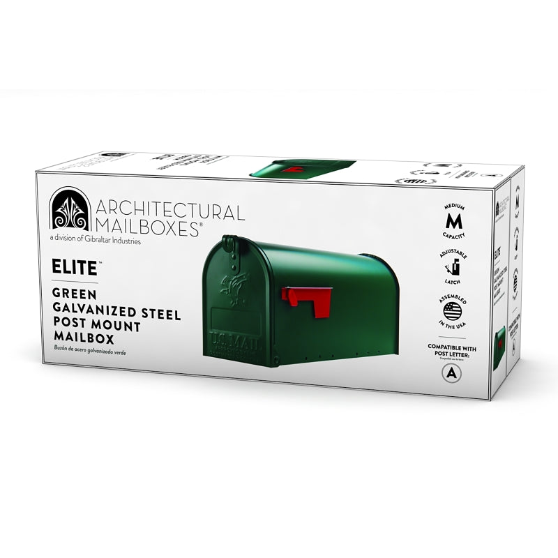 Plexon Outside Сurbside Horizontal Classic Mailbox, Dark Green, 20-1/2"L x 8-1/2"H x 6-7/8"W, Made in USA.