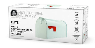 Plexon Mailboxes Classic Post Mount Mailbox - 20" L x 8.9" H x 6-7/8" W, Galvanized Steel, White, Rust-Resistant Powder Coated Finish