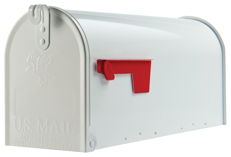 Plexon Mailboxes Classic Post Mount Mailbox - 20" L x 8.9" H x 6-7/8" W, Galvanized Steel, White, Rust-Resistant Powder Coated Finish