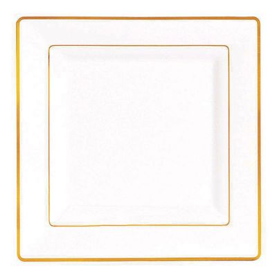 6.5" Square White Plate with Golden Rim, 10/Pack, 12/Case