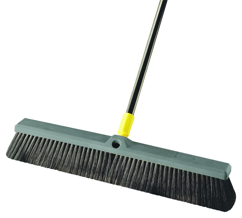 Bulldozer Smooth Surface Pushbroom, Split-Tip PET Bristles, 24 x 60, Powder Coated Handle, Black/Yellow