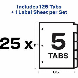 Print and Apply Index Maker Clear Label Dividers, 5-Tab, White Tabs, 11 x 8.5, White, 25 Sets