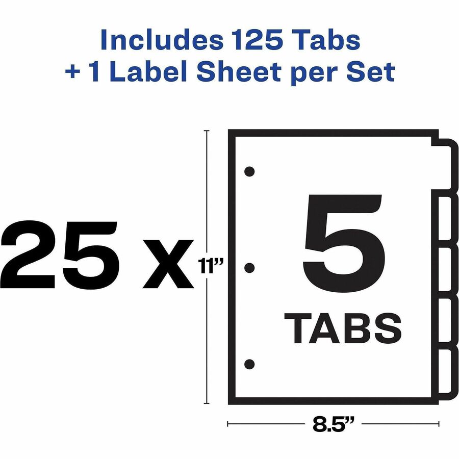 Print and Apply Index Maker Clear Label Dividers, 5-Tab, White Tabs, 11 x 8.5, White, 25 Sets