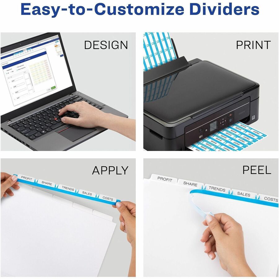 Print and Apply Index Maker Clear Label Dividers, 5-Tab, White Tabs, 11 x 8.5, White, 25 Sets