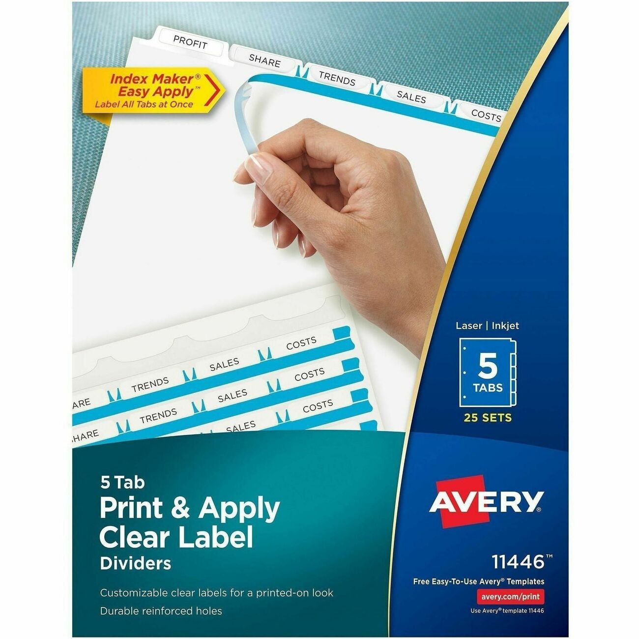 Print and Apply Index Maker Clear Label Dividers, 5-Tab, White Tabs, 11 x 8.5, White, 25 Sets