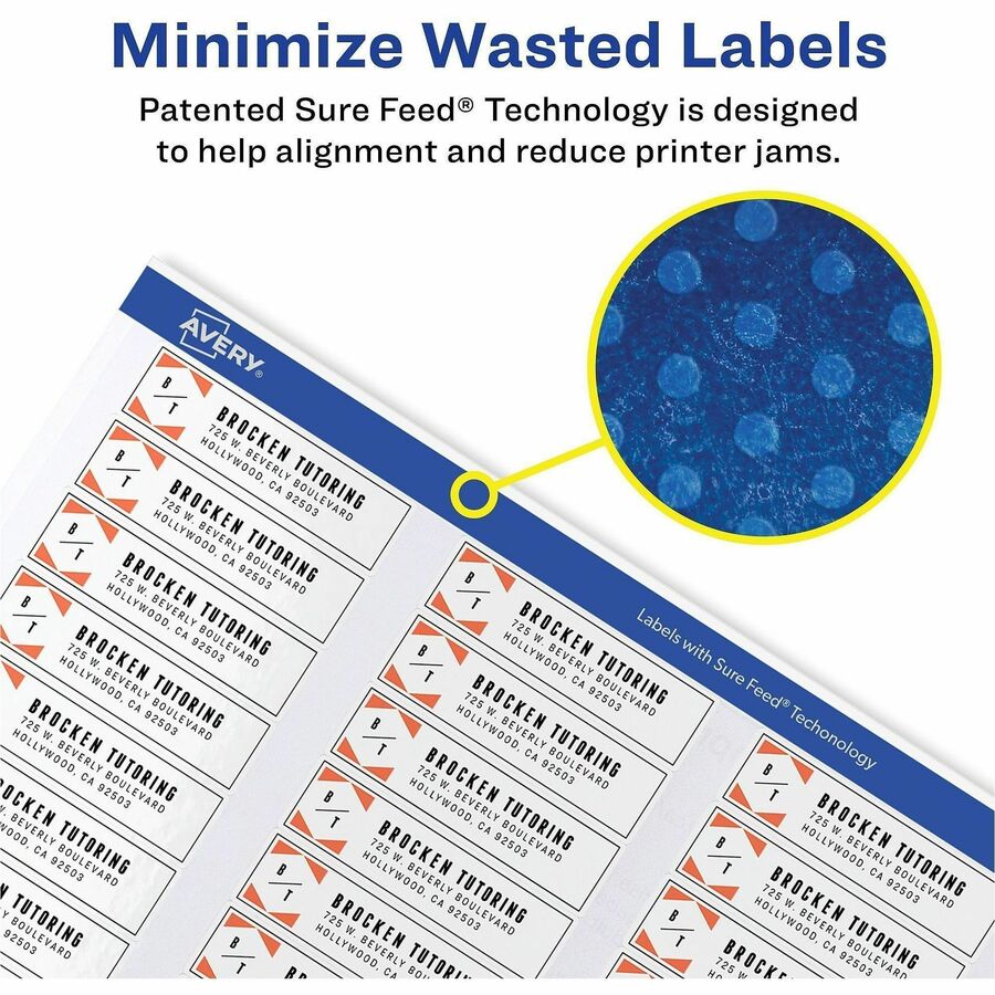Avery Laser & Inkjet Return Address Labels - Permanent Adhesive - Rectangle - Laser, Inkjet - White - Paper - 80 / Sheet - 10 Total Sheets - 800 Total Label(s) - 5