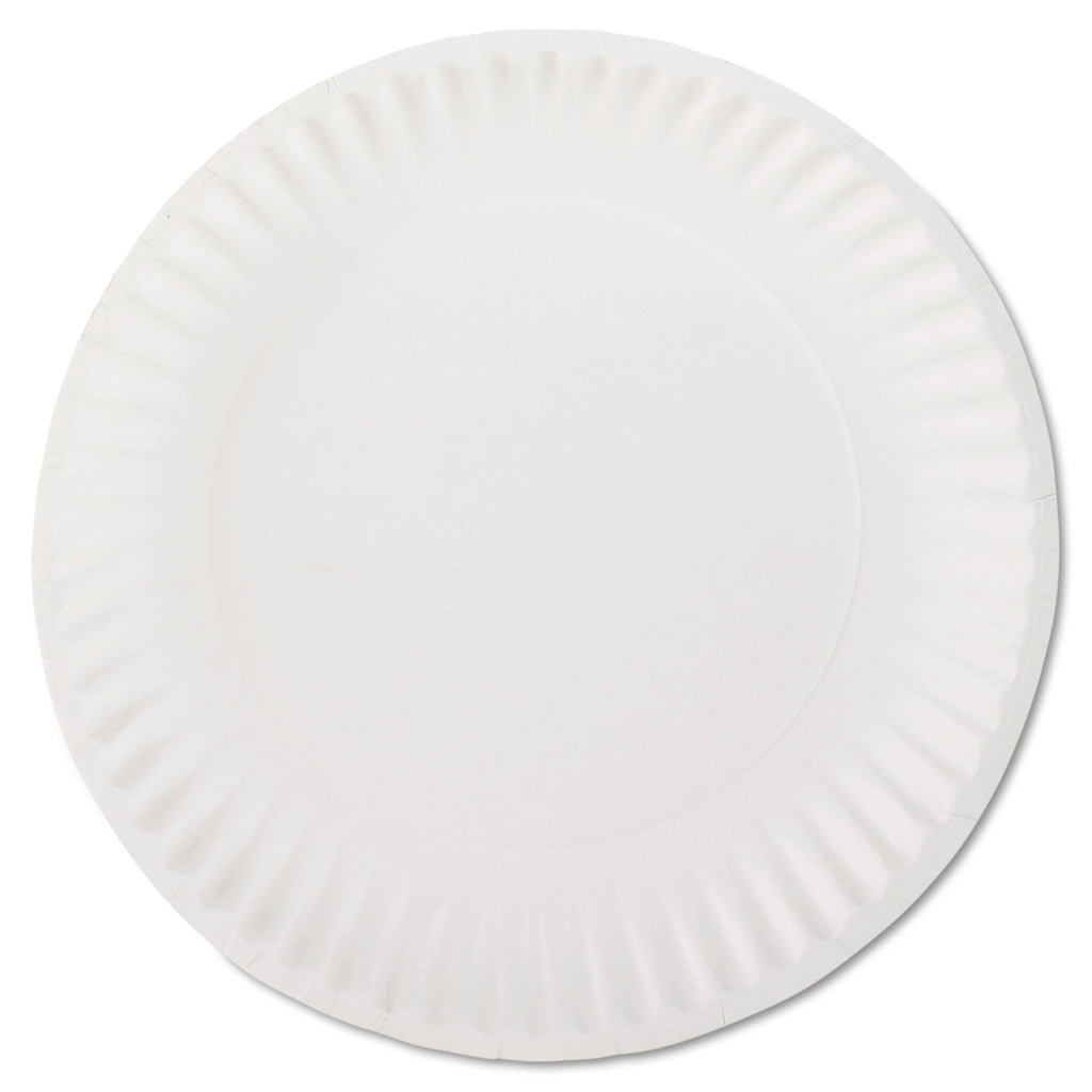 White Paper Plates, 9" dia, 100/Pack, 10 Packs/Carton