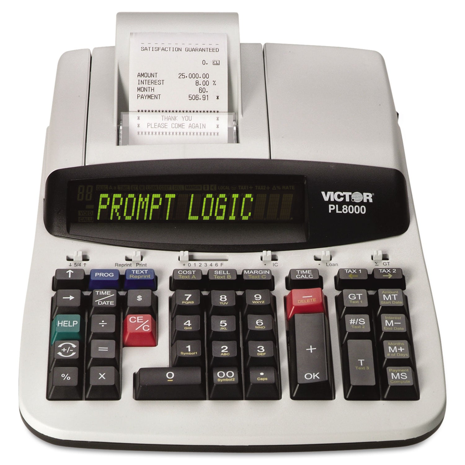 PL8000 One-Color Prompt Logic Printing Calculator, Black Print, 8 Lines/Sec - 