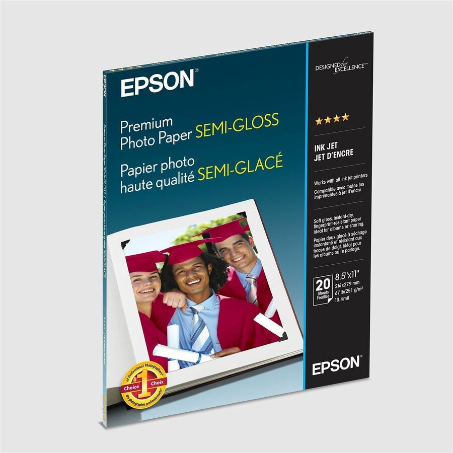 Premium Photo Paper, 10.4 mil, 8.5 x 11, Semi-Gloss White, 20/Pack
