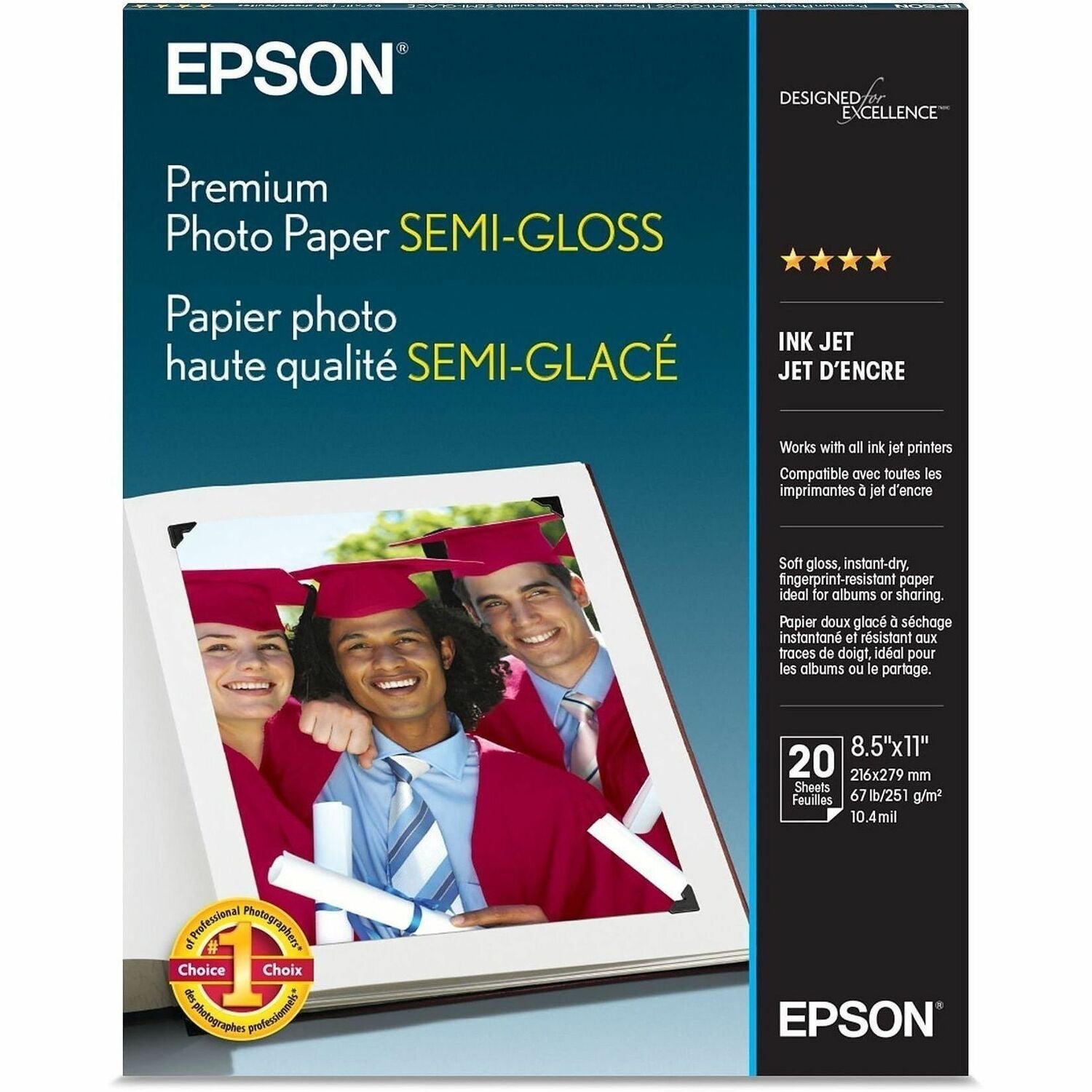Premium Photo Paper, 10.4 mil, 8.5 x 11, Semi-Gloss White, 20/Pack