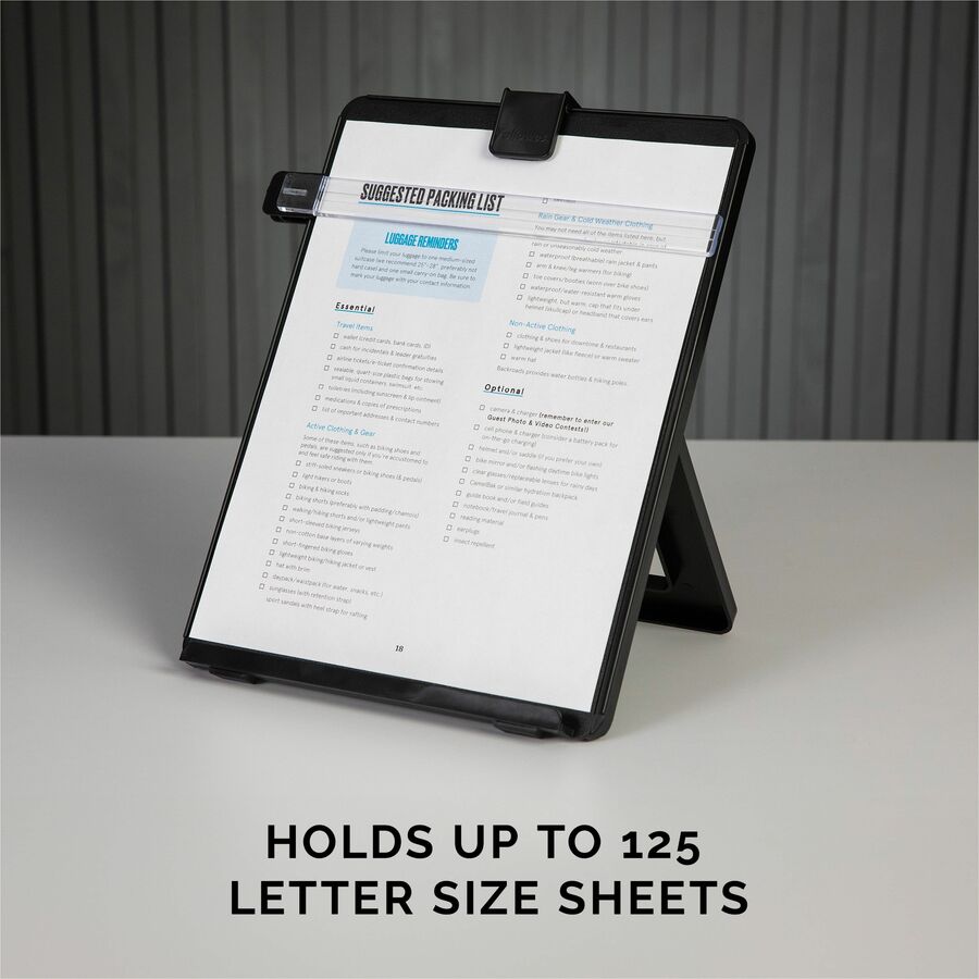 Non-Magnetic Letter-Size Desktop Copyholder, 125 Sheet Capacity, Plastic, Black