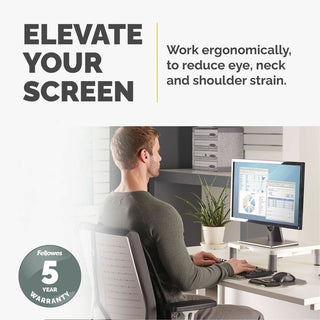 Standard Monitor Riser, For 21" Monitors, 13.38" x 13.63" x 2" to 4", Platinum/Graphite, Supports 60 lbs