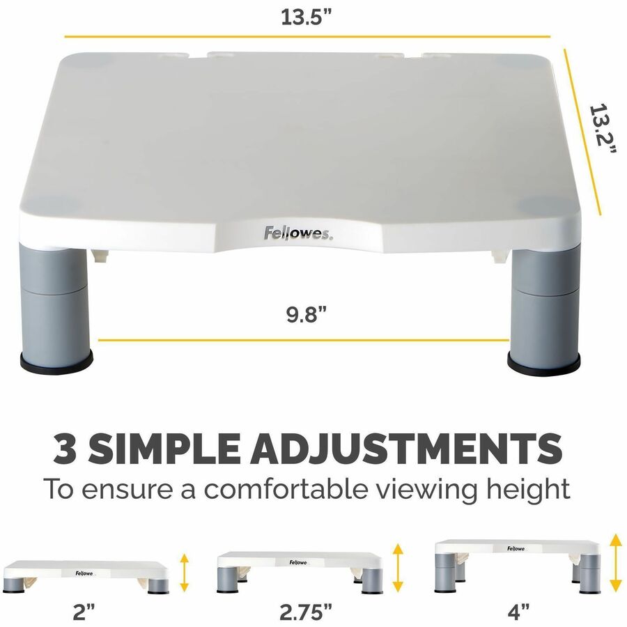 Standard Monitor Riser, For 21" Monitors, 13.38" x 13.63" x 2" to 4", Platinum/Graphite, Supports 60 lbs