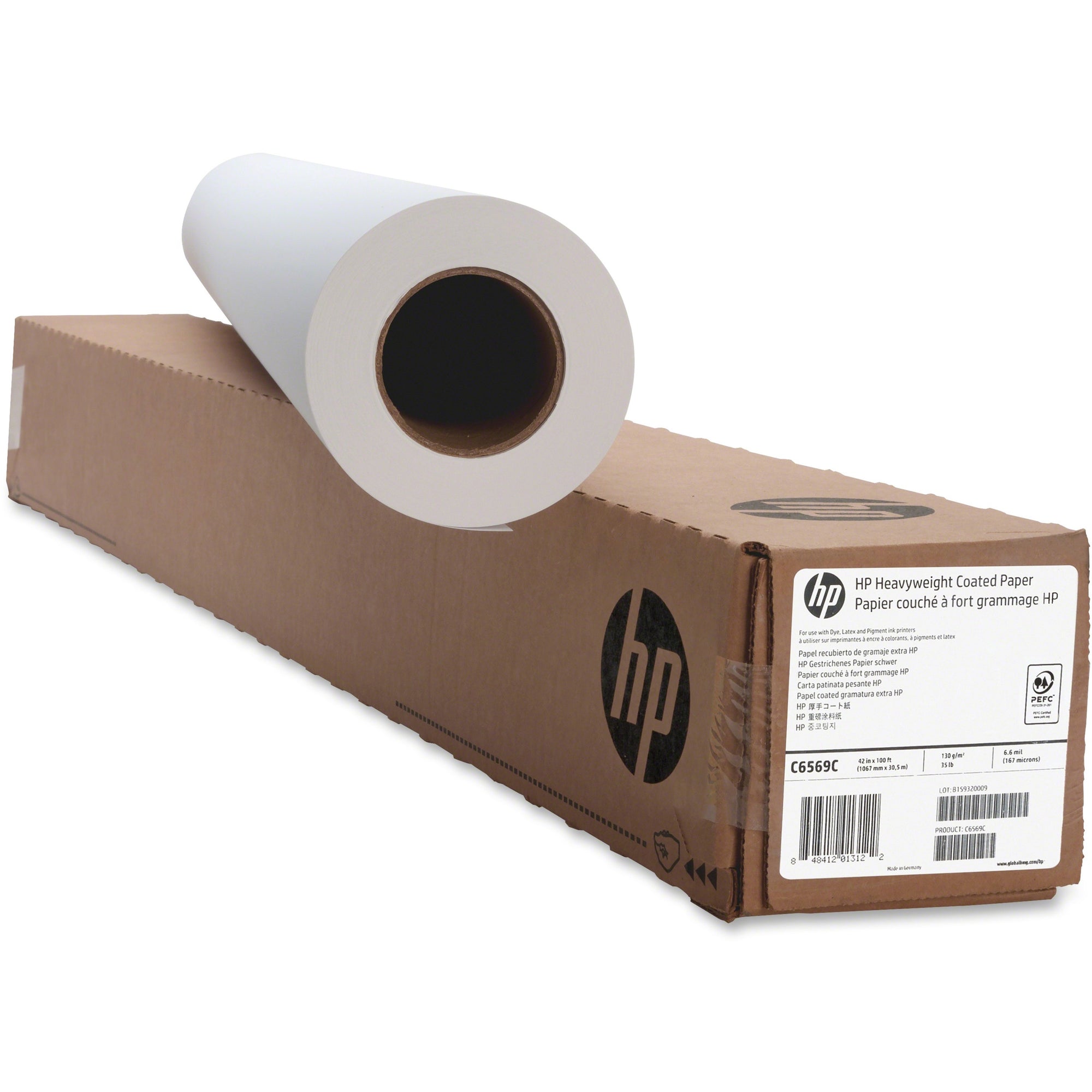 DesignJet Inkjet Large Format Paper, 6.6 mil, 42" x 100 ft, Coated White