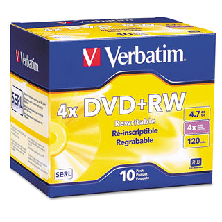 DVD+RW Rewritable Disc, 4.7 GB, 4x, Slim Jewel Case, Silver, 10/Pack - 