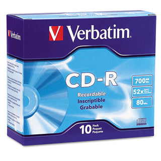 CD-R Recordable Disc, 700 MB/80 min, 52x, Slim Jewel Case, Silver, 10/Pack - 