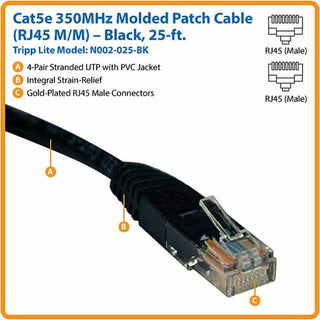 CAT5e 350 MHz Molded Patch Cable, 25 ft, Black