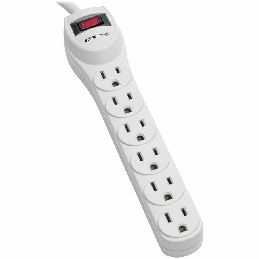 Protect It! Home Computer Surge Protector, 6 AC Outlets, 2 ft Cord, 180 J, Light Gray