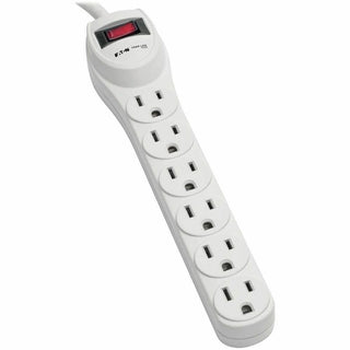 Protect It! Home Computer Surge Protector, 6 AC Outlets, 2 ft Cord, 180 J, Light Gray