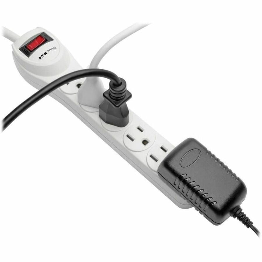 Protect It! Home Computer Surge Protector, 6 AC Outlets, 2 ft Cord, 180 J, Light Gray