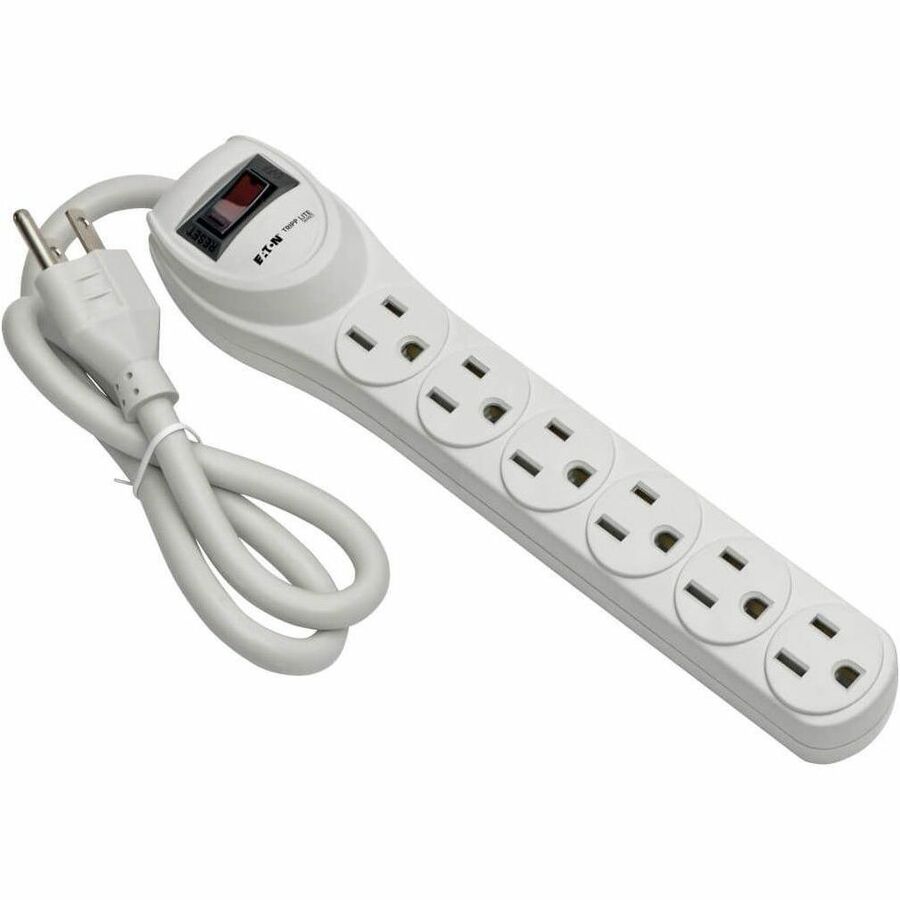 Protect It! Home Computer Surge Protector, 6 AC Outlets, 2 ft Cord, 180 J, Light Gray