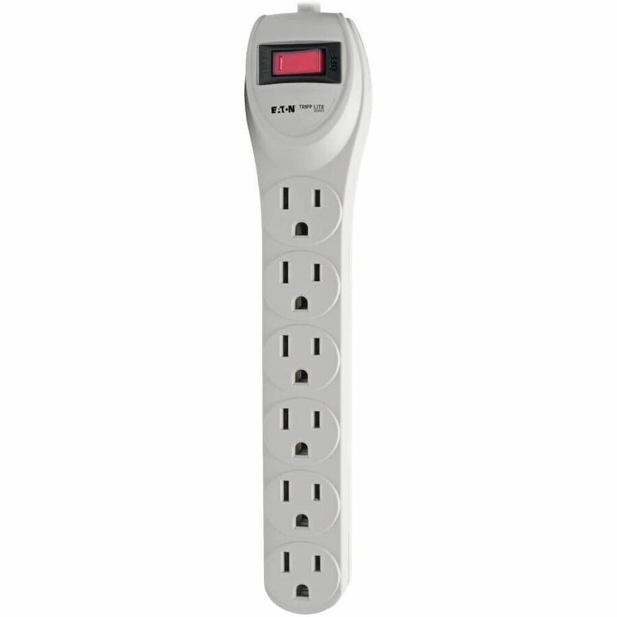 Protect It! Home Computer Surge Protector, 6 AC Outlets, 2 ft Cord, 180 J, Light Gray