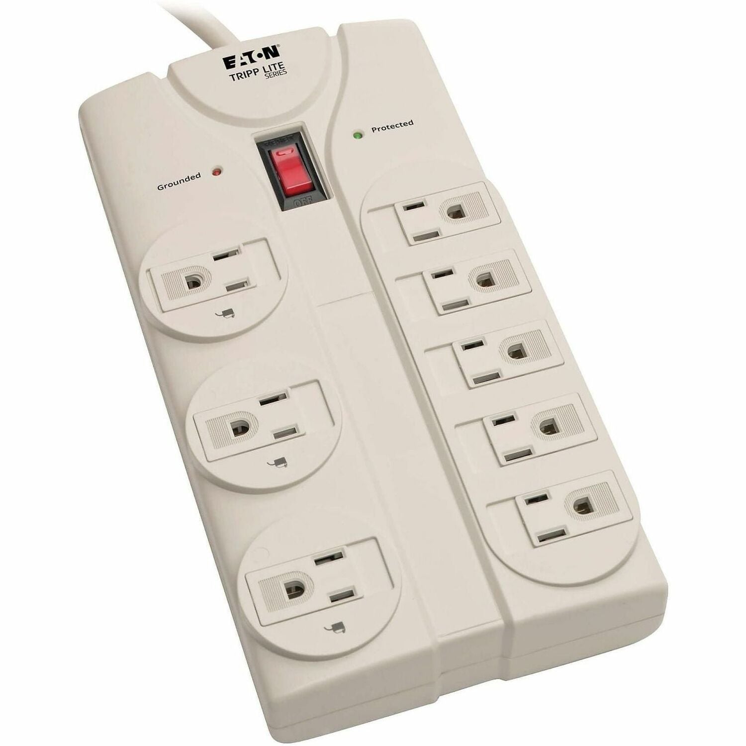 Protect It! Surge Protector, 8 AC Outlets, 8 ft Cord, 1,440 J, Light Gray