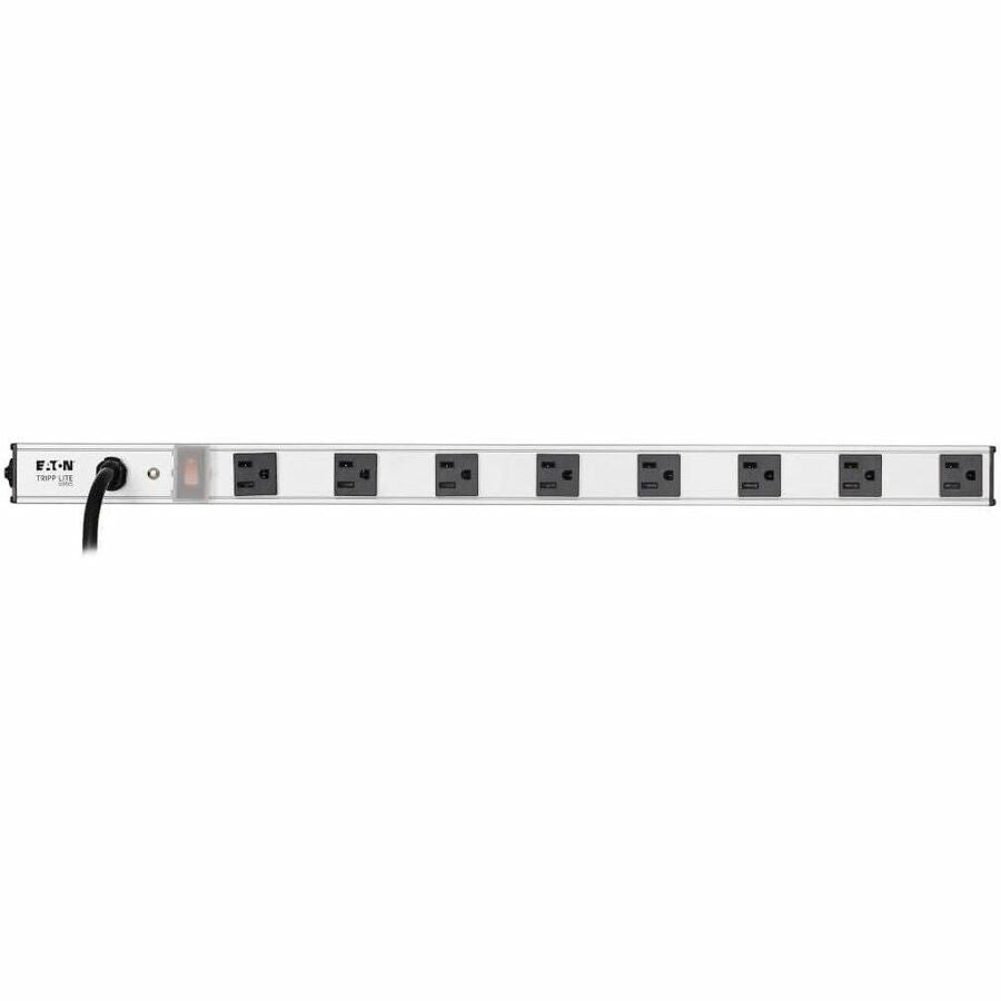Vertical Power Strip, 8 Outlets, 15 ft Cord, Silver